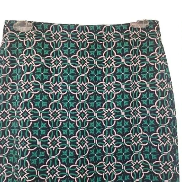 J. Crew Women's Green & Pale Pink Polyester Geometric No 2 Print Pencil Straight - Picture 3 of 10